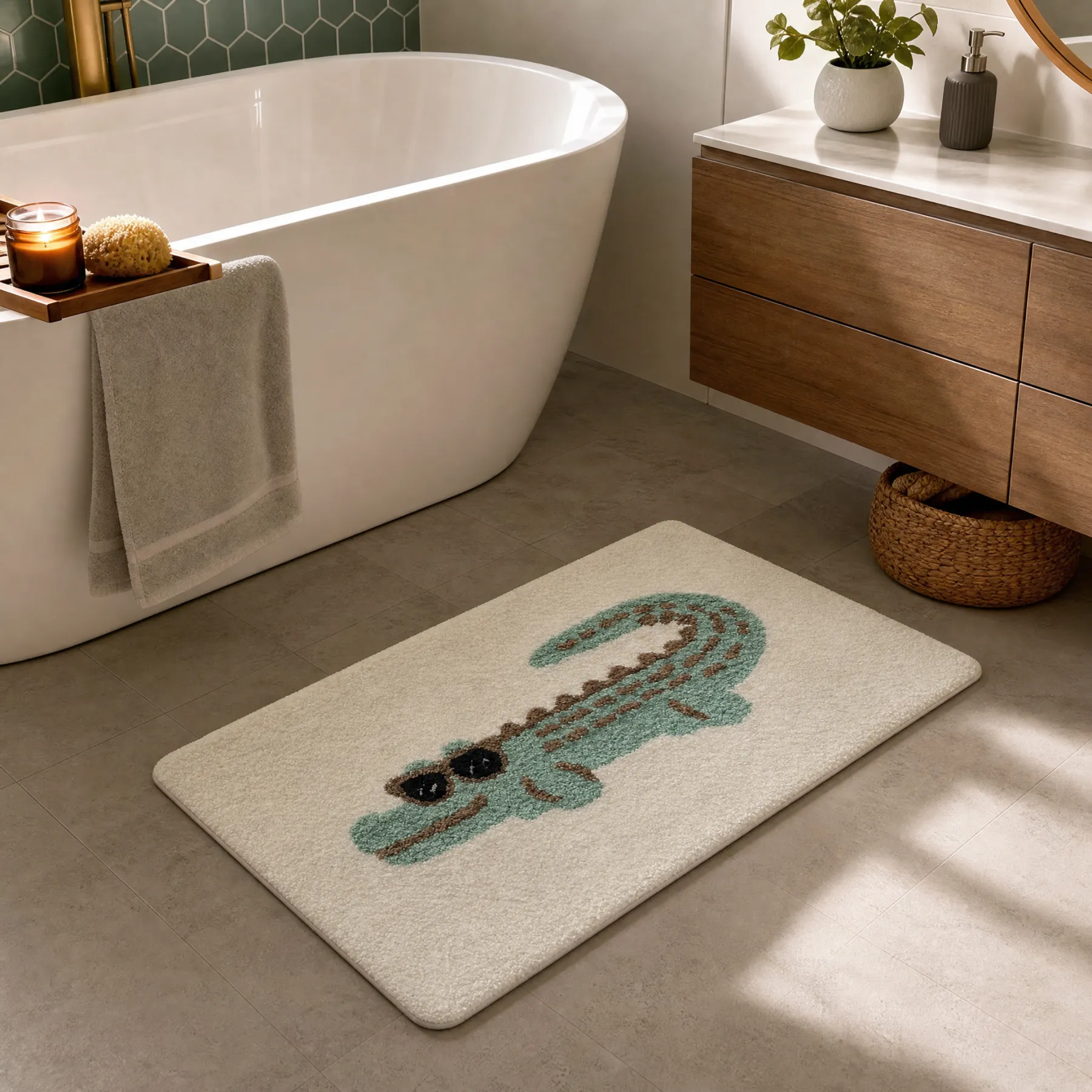 Cartoon Crocodile Flocked Rug