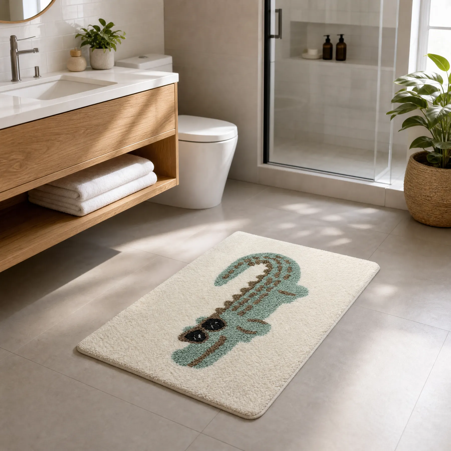 Cartoon Crocodile Flocked Rug