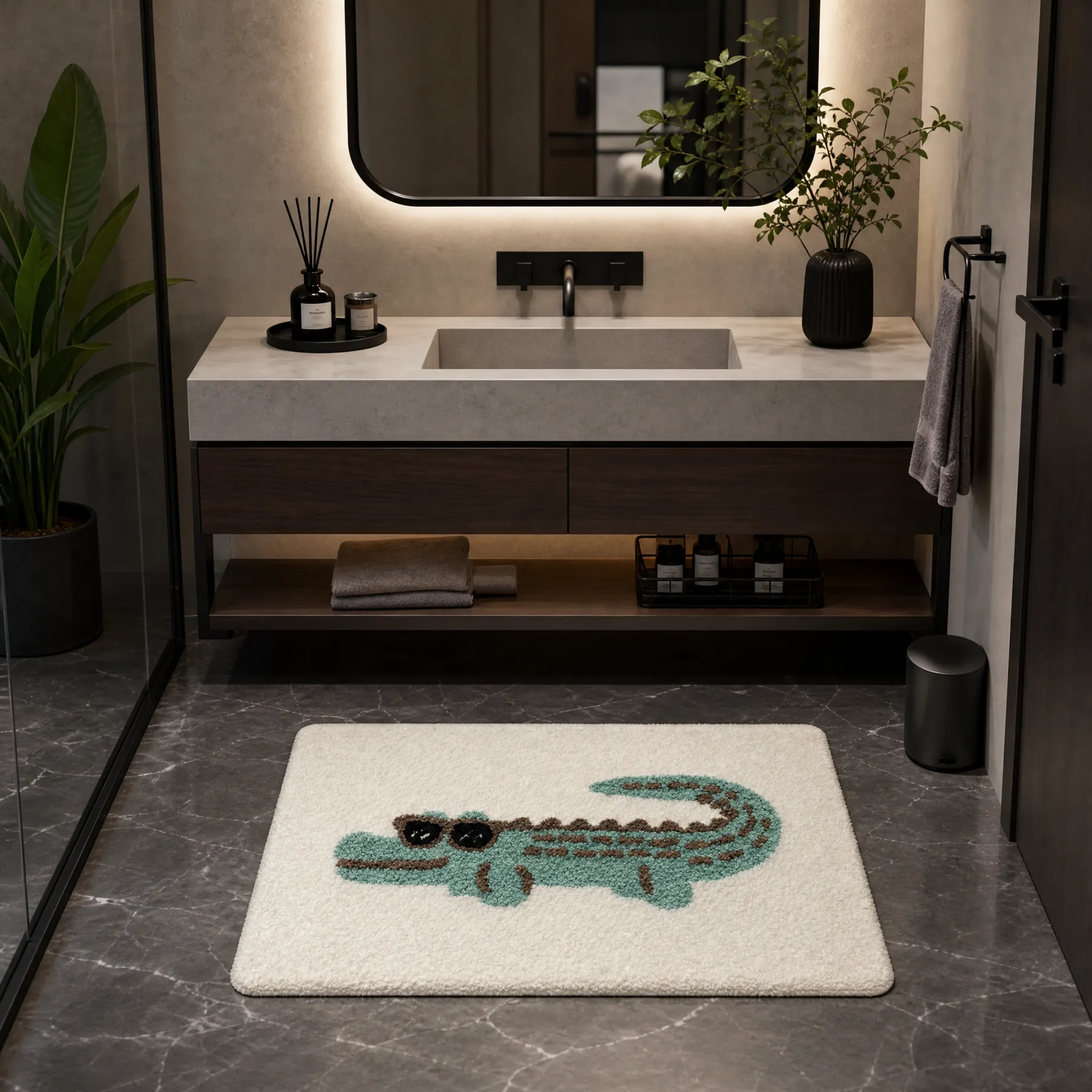 Cartoon Crocodile Flocked Rug