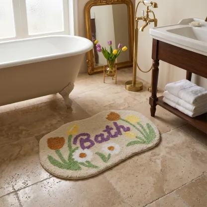 Floral Bath Word Flocked Rug