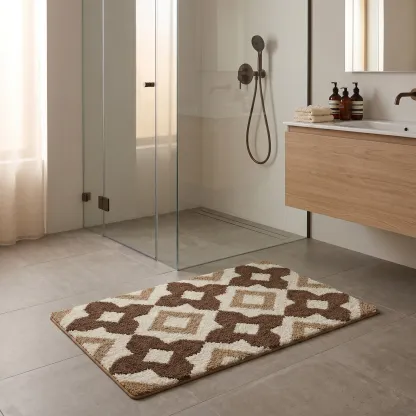 Brown Rhombus Grid Flocked Rug