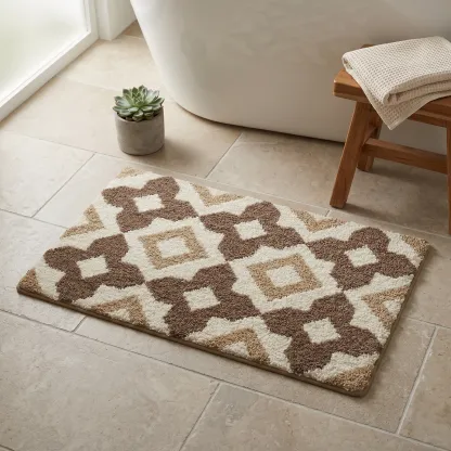 Brown Rhombus Grid Flocked Rug
