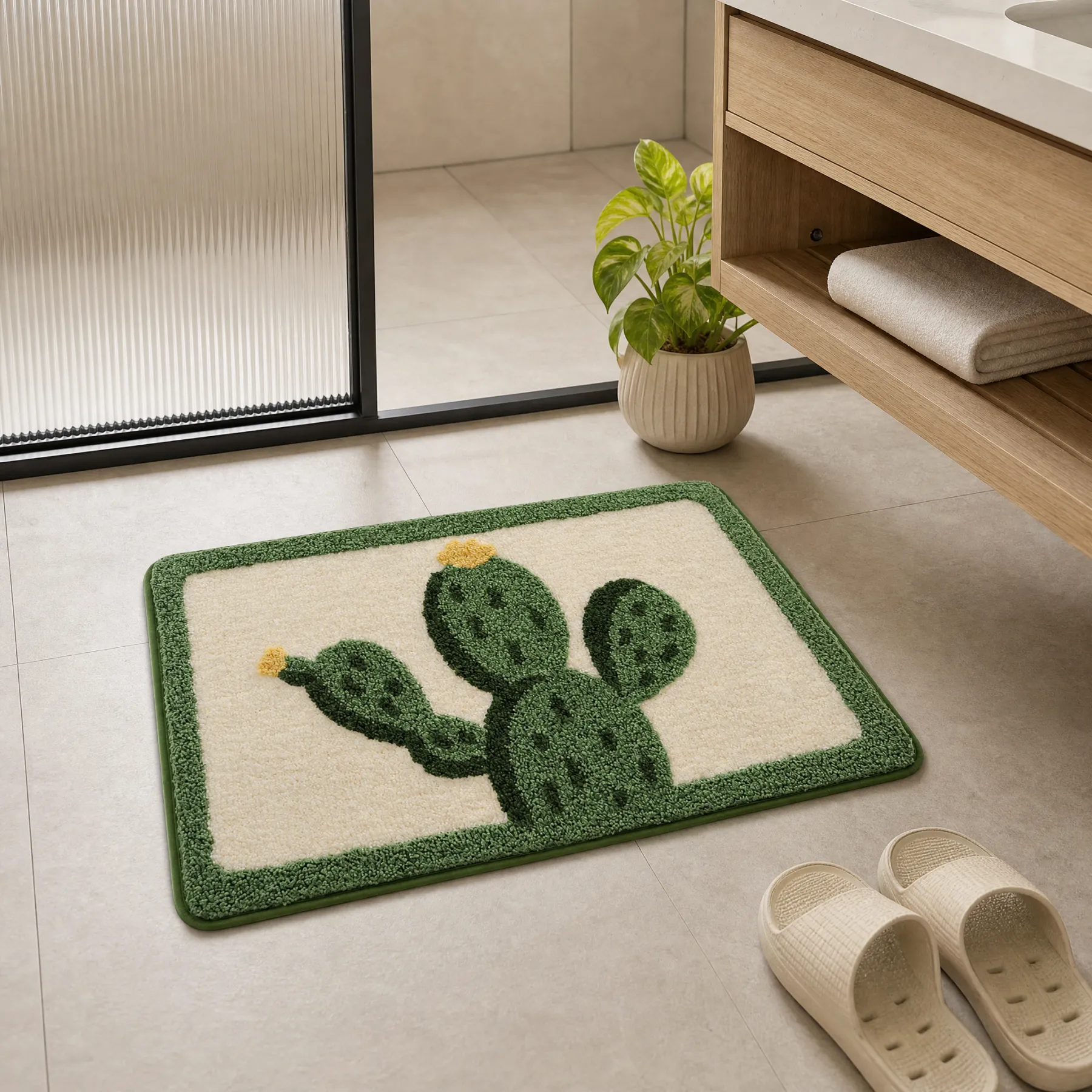 Tropical Cactus Flocked Rug