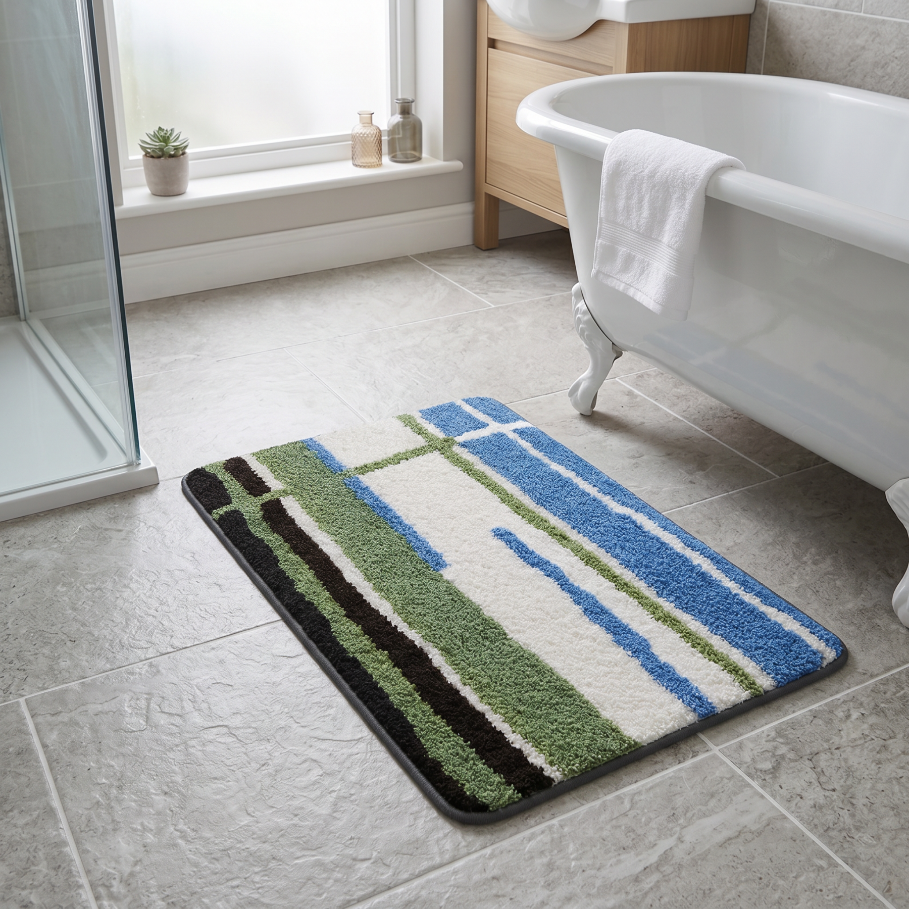 Abstract Color Block Stripe Flocked Rug