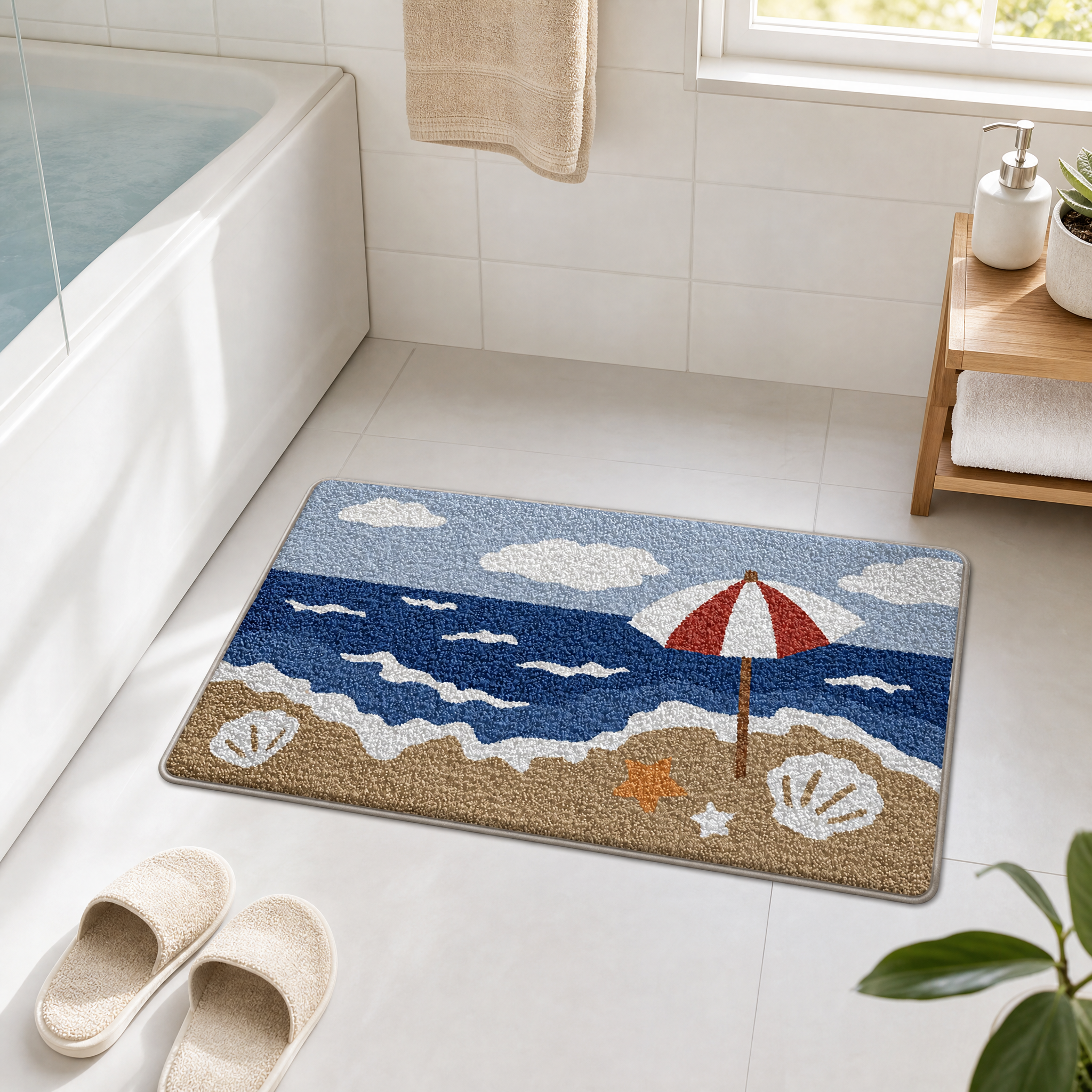 Beach Umbrella Seaside Scenery Flocked Rug