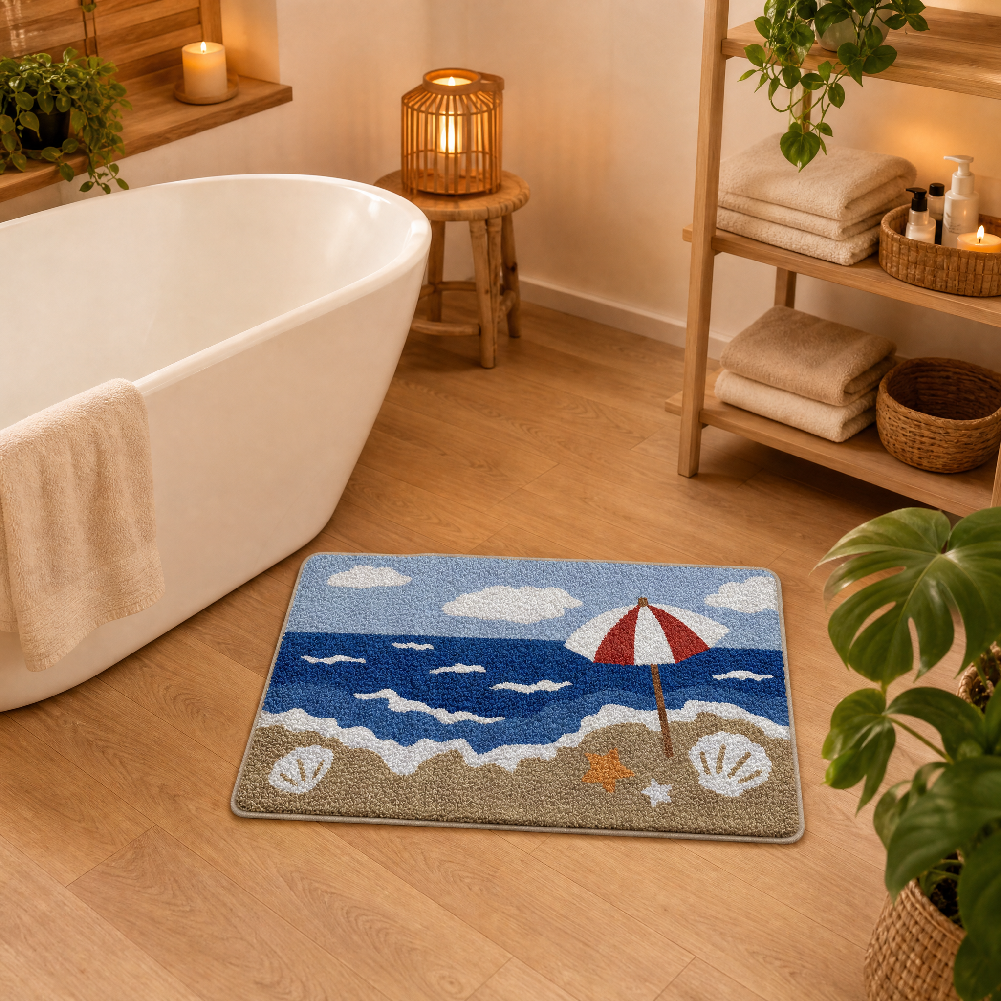 Beach Umbrella Seaside Scenery Flocked Rug