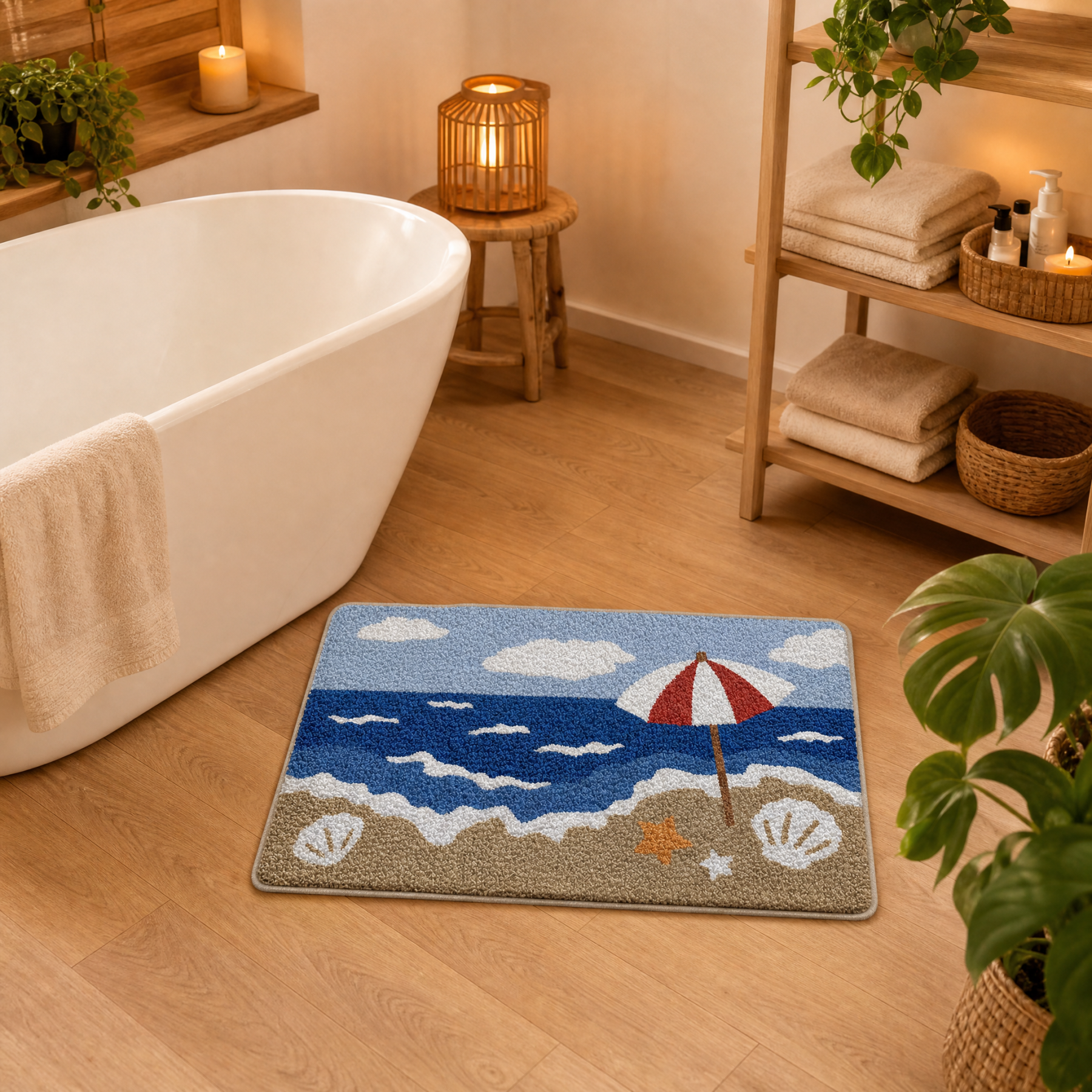 Beach Umbrella Seaside Scenery Flocked Rug