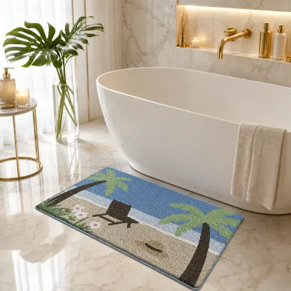 Tropical Beach Palm Tree Flocked Rug