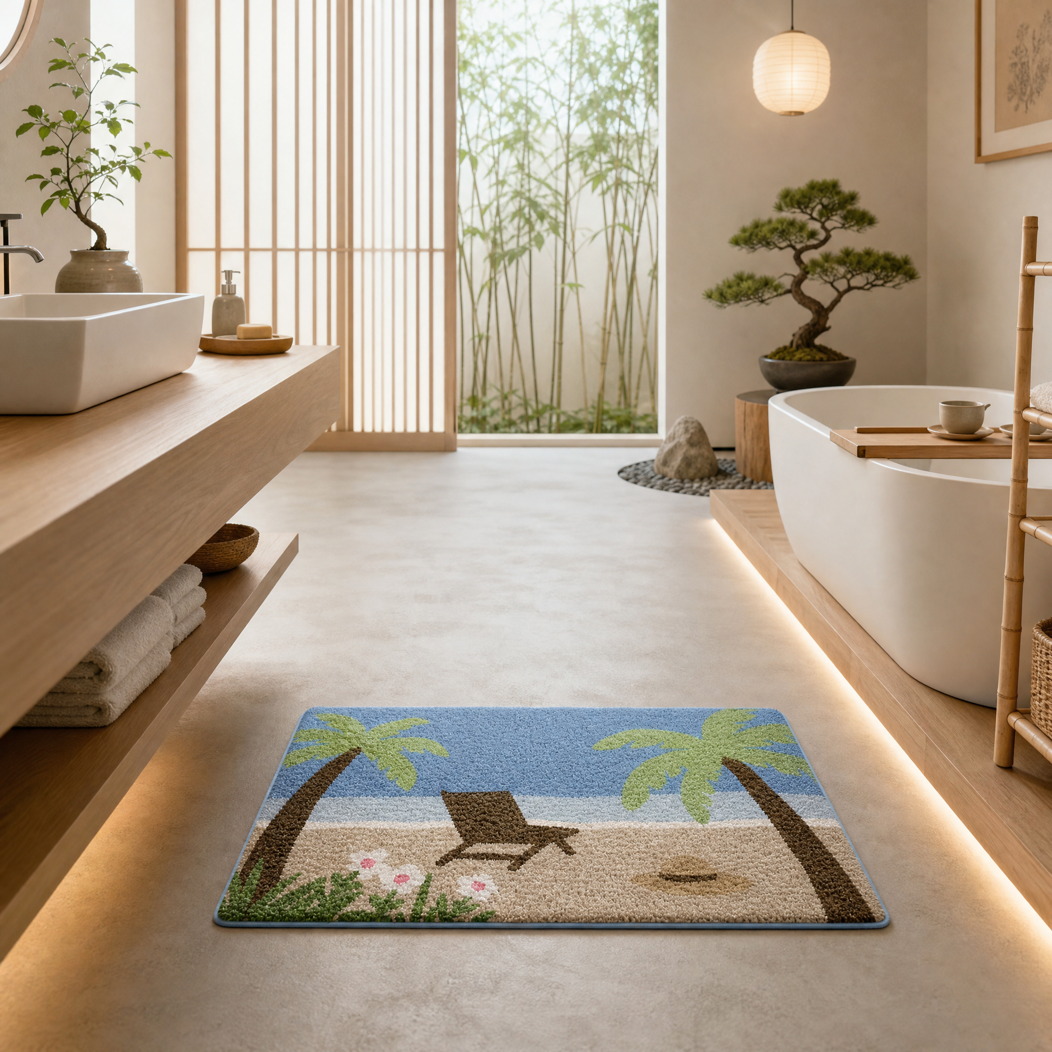 Tropical Beach Palm Tree Flocked Rug