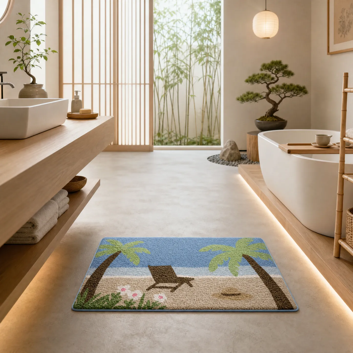 Tropical Beach Palm Tree Flocked Rug