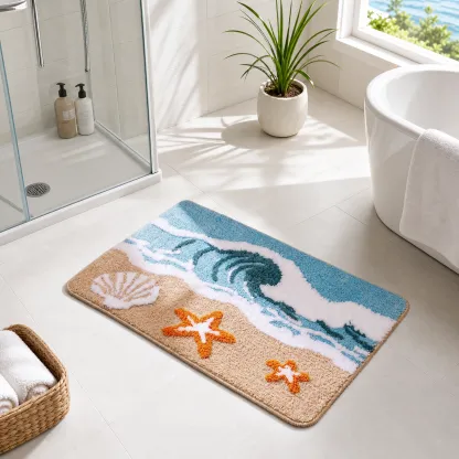 Ocean Surf Star Shell Flocked Rug