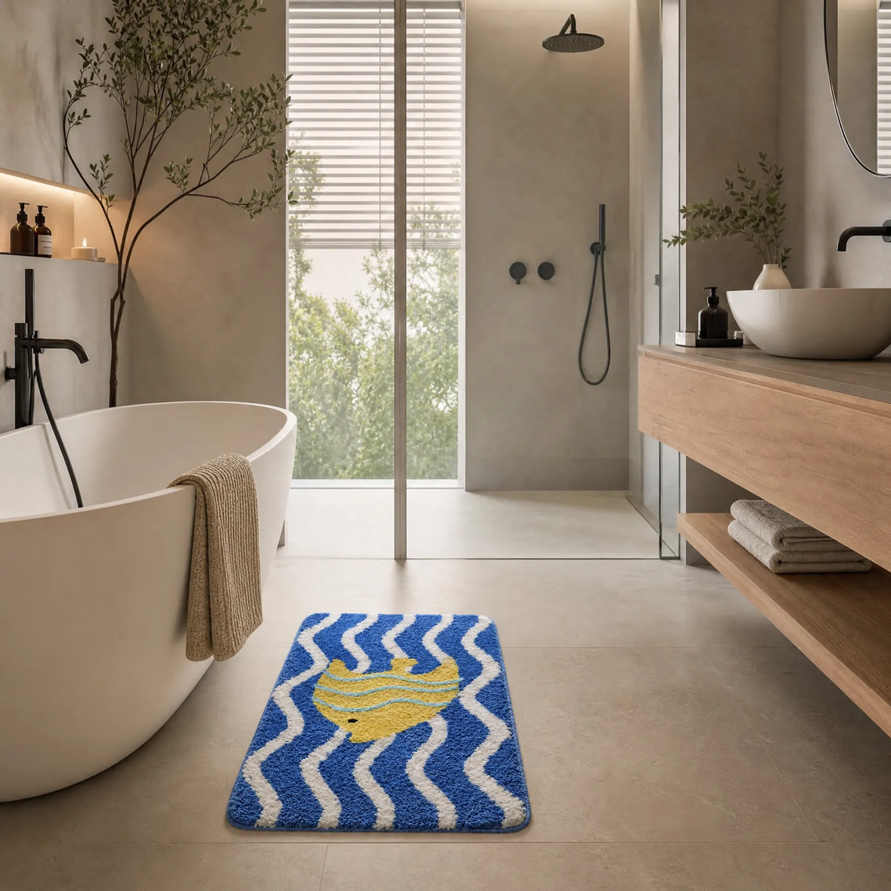 Wave Striped Tropical Fish Flocked Rug