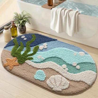 Coastal Seascape Flocked Rug