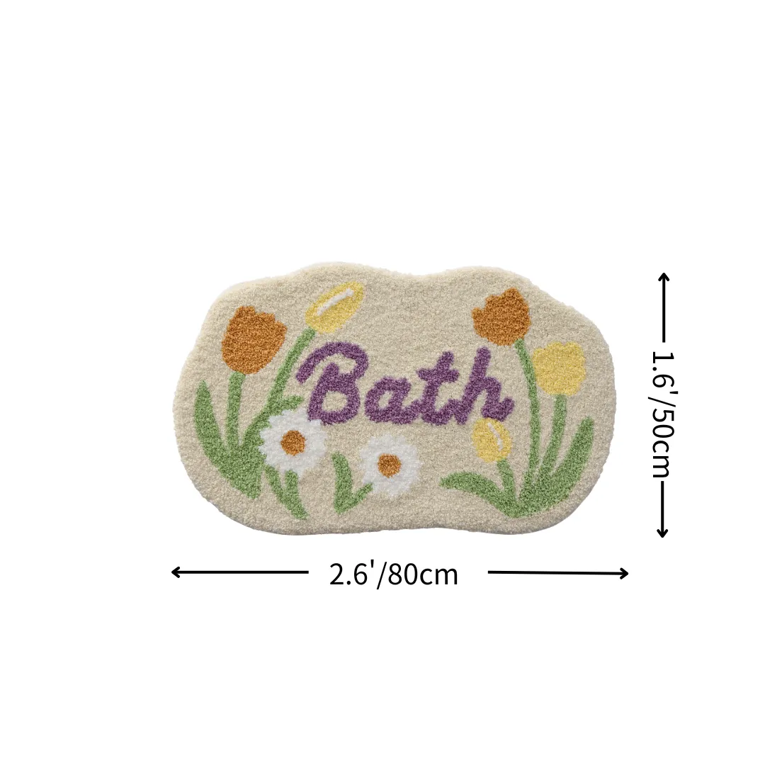 Floral Bath Word Flocked Rug