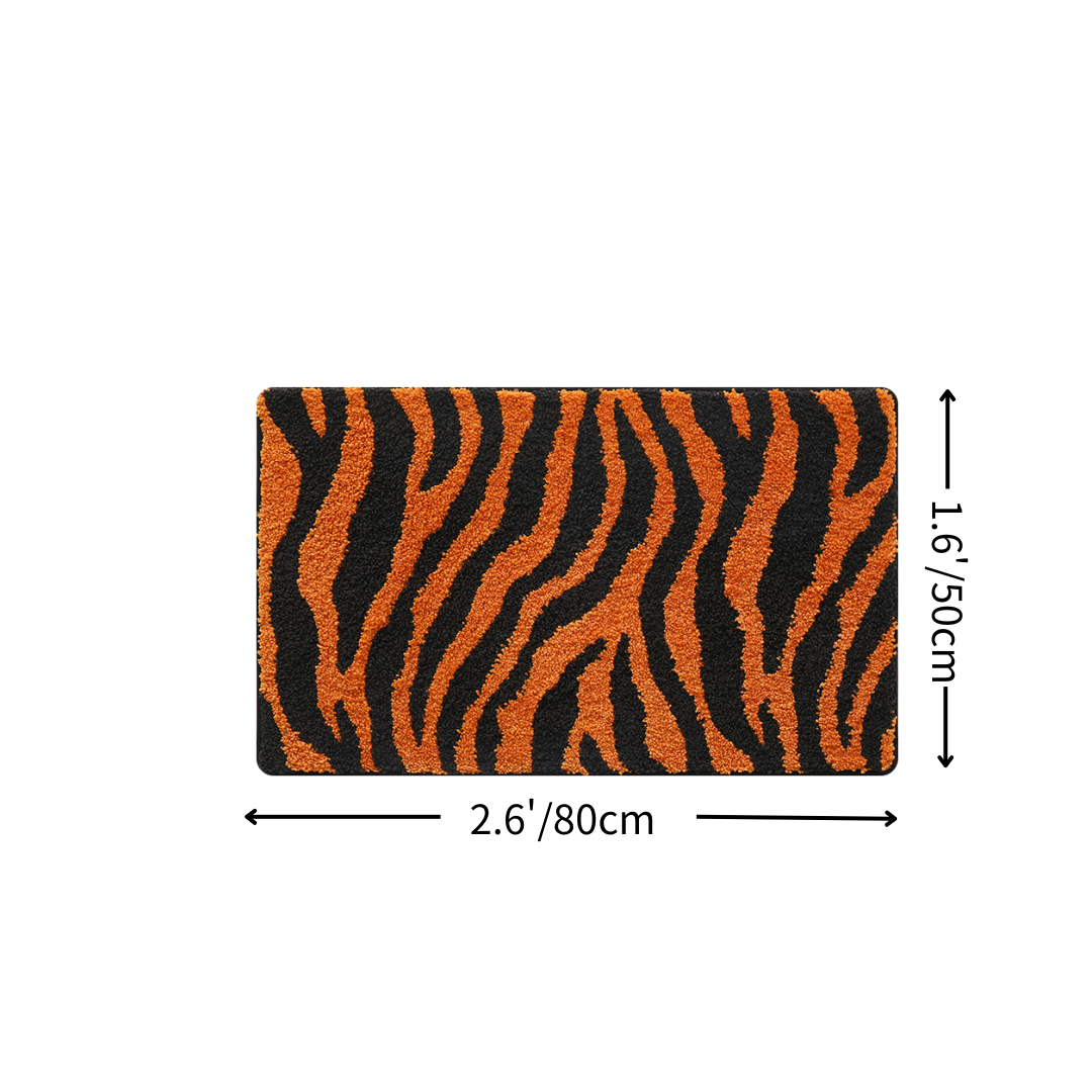 Orange Zebra Striped Flocked Rug