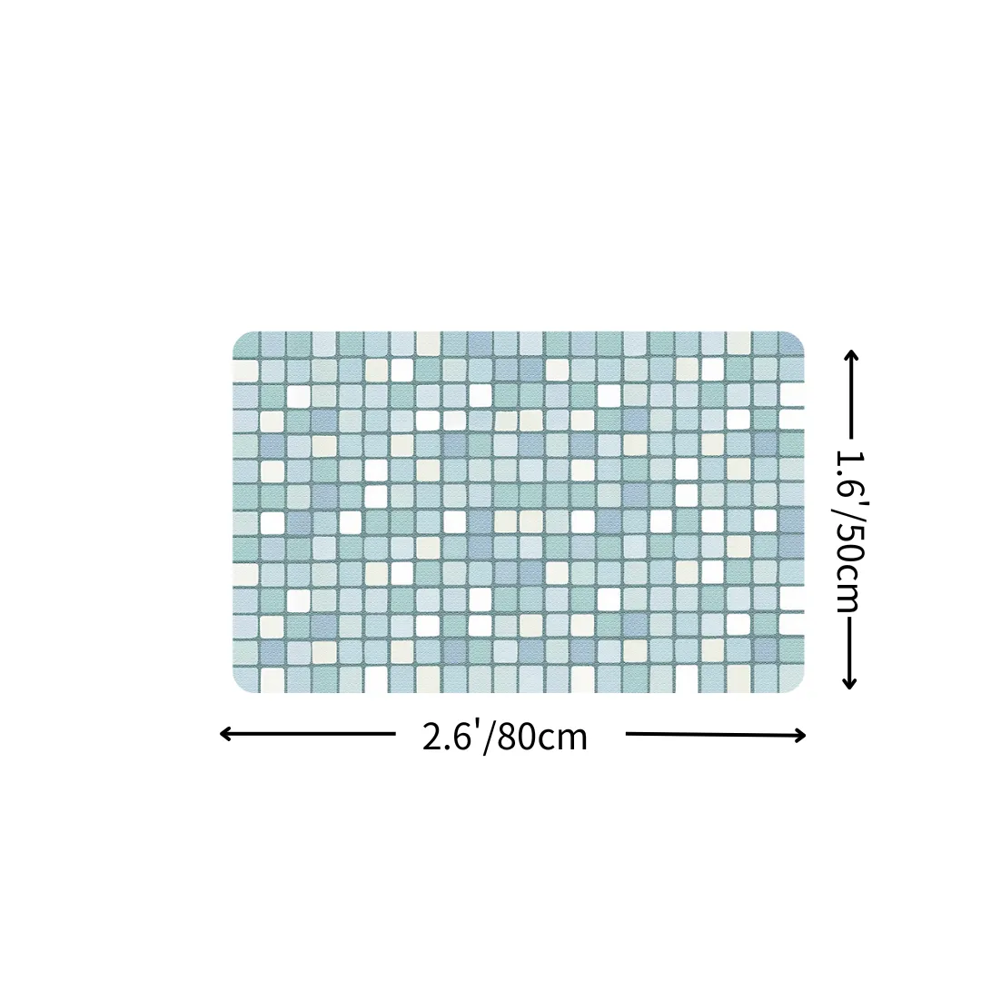Aqua Blue Grid Diatomaceous Earth Bath Mat