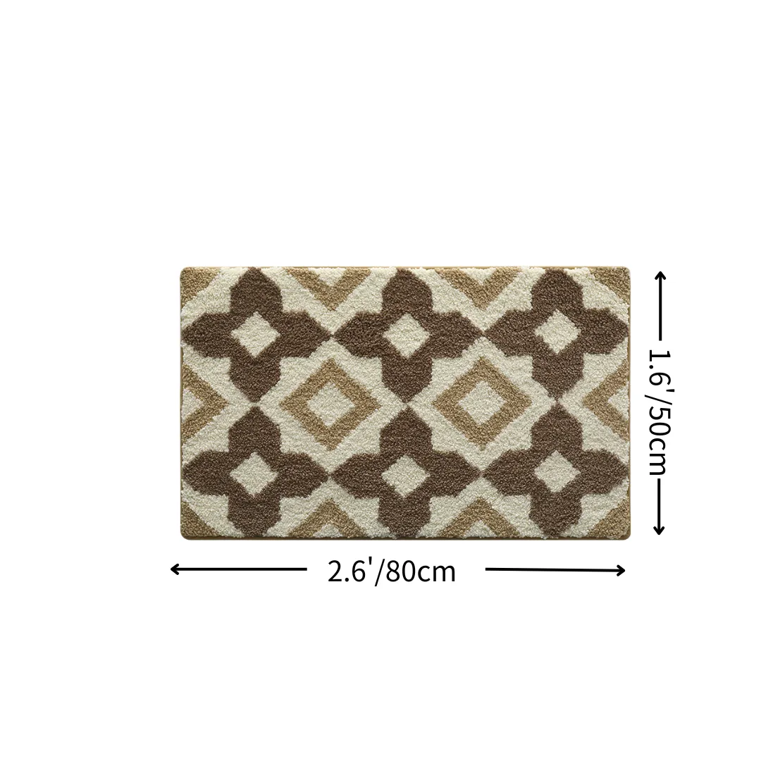 Brown Rhombus Grid Flocked Rug