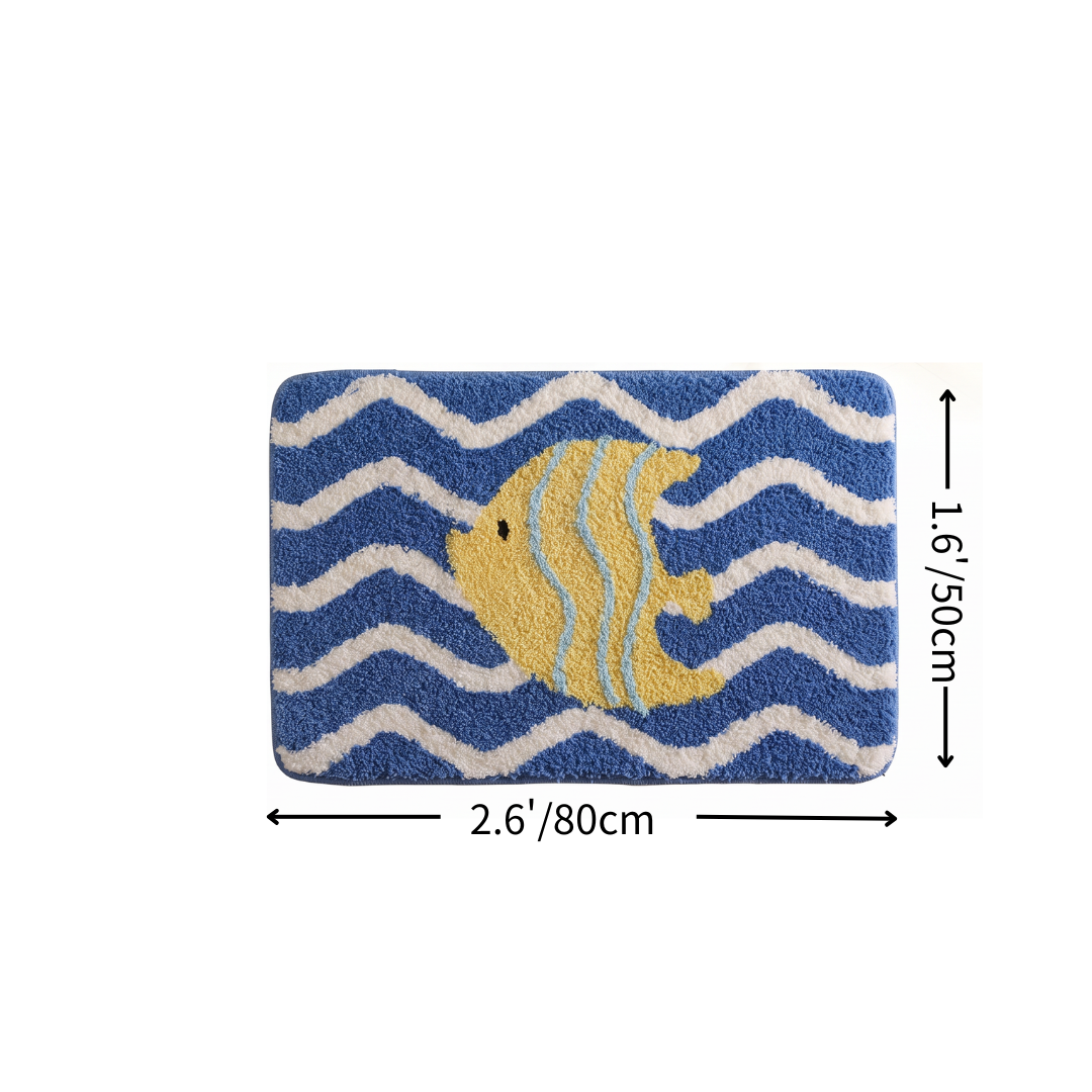 Wave Striped Tropical Fish Flocked Rug