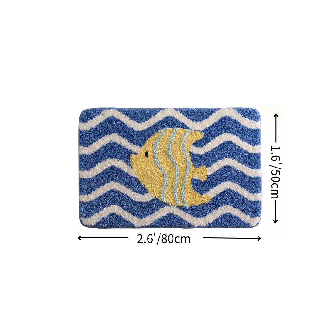 Wave Striped Tropical Fish Flocked Rug