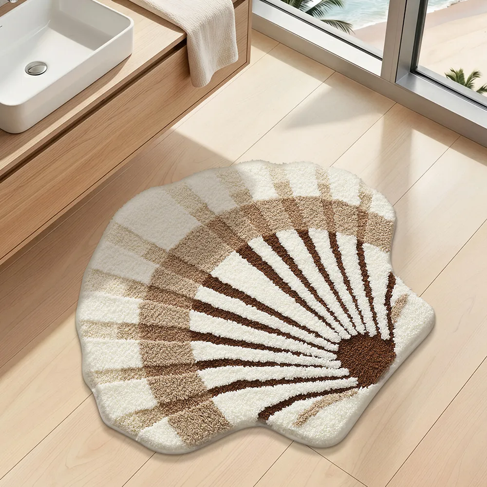 Sand-Toned Scallop Shell Flocked Rug