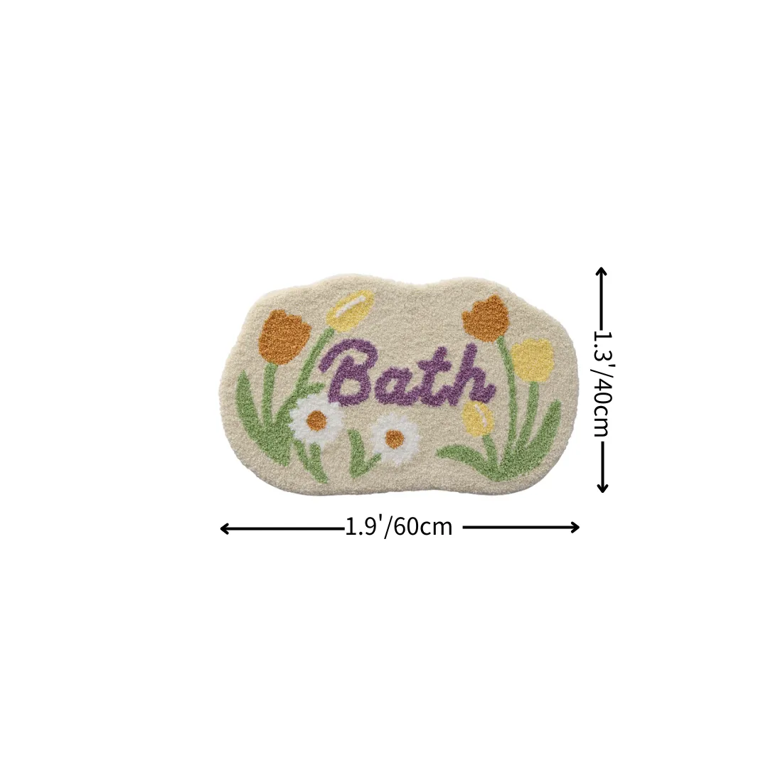 Floral Bath Word Flocked Rug