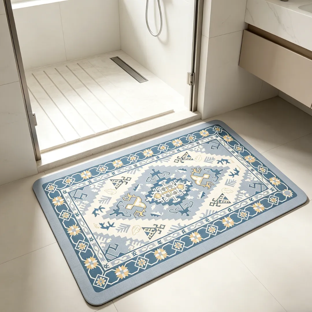 Bohemian Blue Tribal Diatomaceous Earth Bath Mat