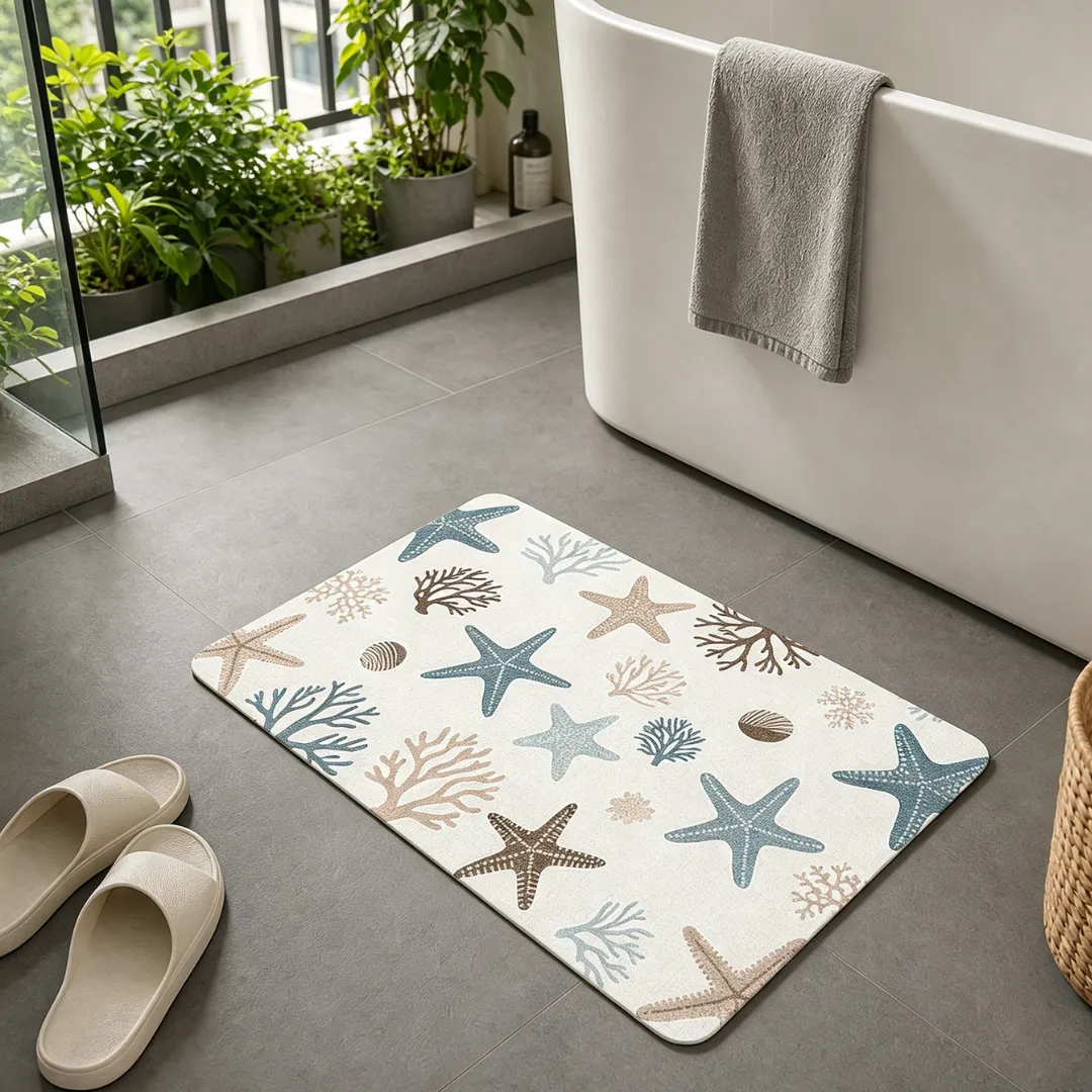 Coastal Coral Starfish Diatomaceous Earth Bath Mat