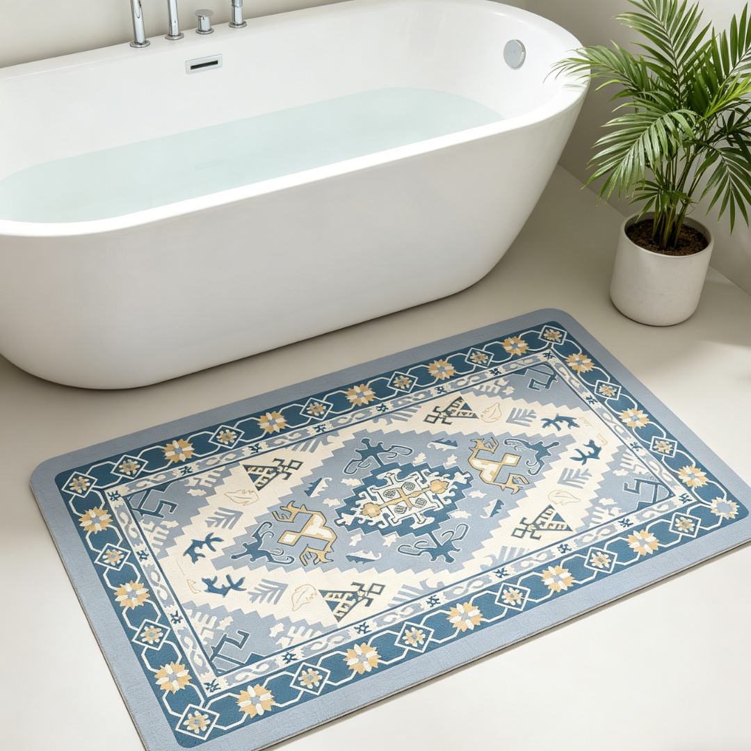 Bohemian Blue Tribal Diatomaceous Earth Bath Mat