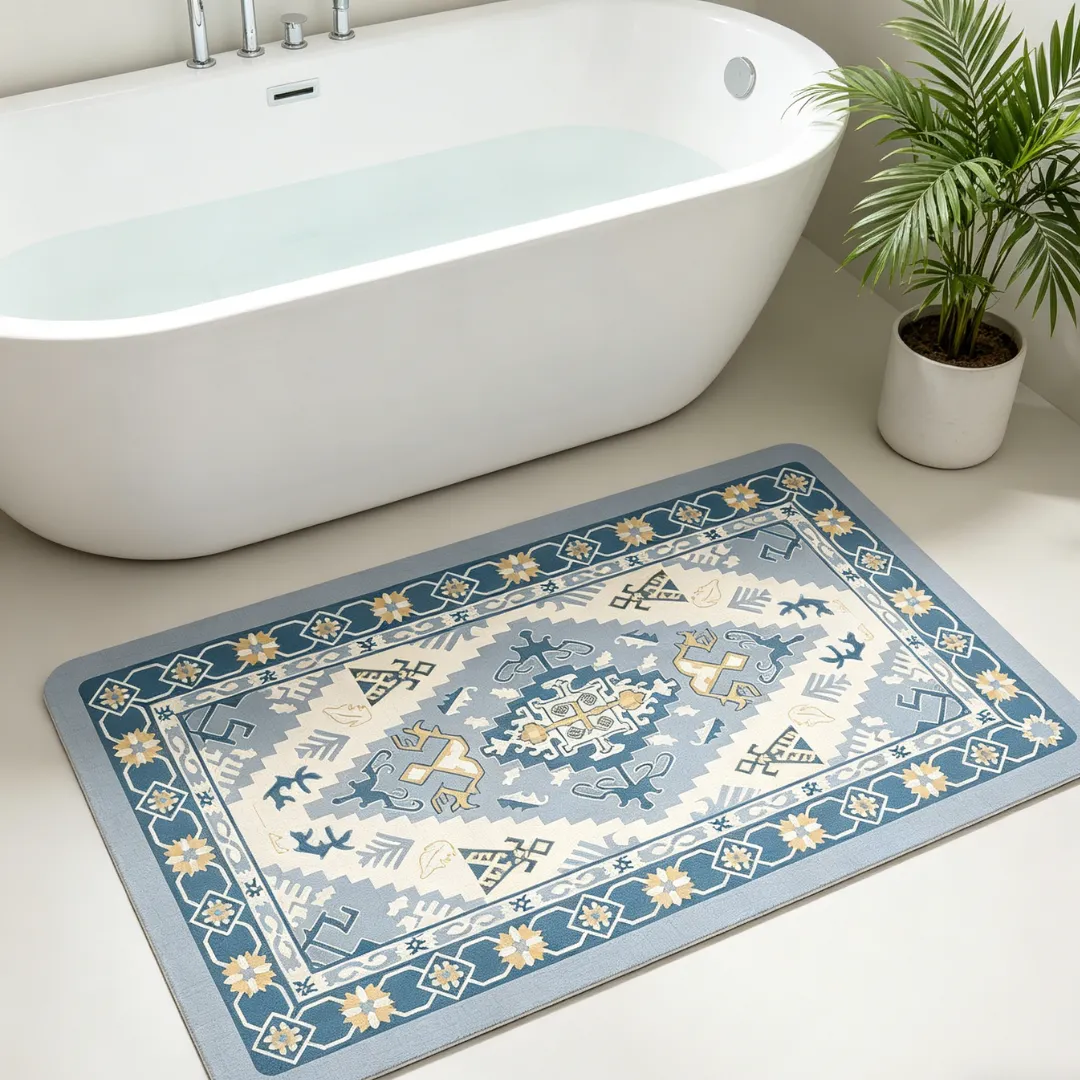Bohemian Blue Tribal Diatomaceous Earth Bath Mat