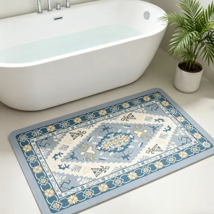 Bohemian Blue Tribal Diatomaceous Earth Bath Mat