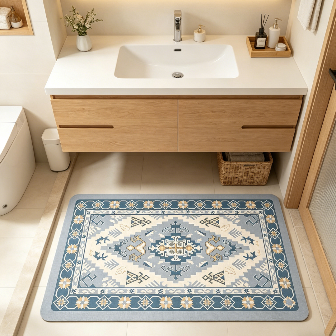 Bohemian Blue Tribal Diatomaceous Earth Bath Mat