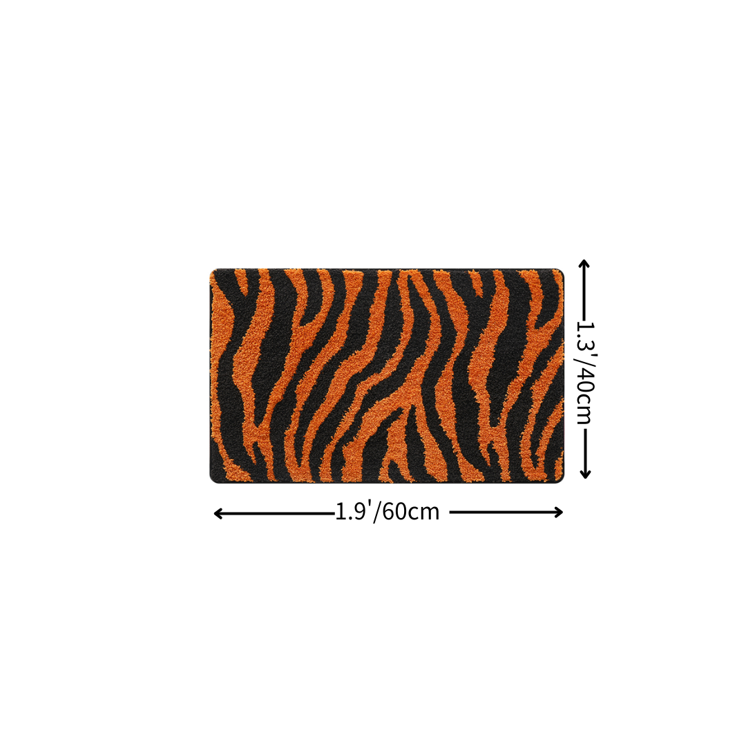 Orange Zebra Striped Flocked Rug