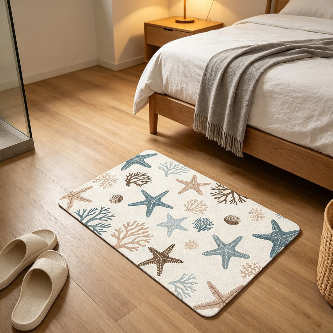 Coastal Coral Starfish Diatomaceous Earth Bath Mat