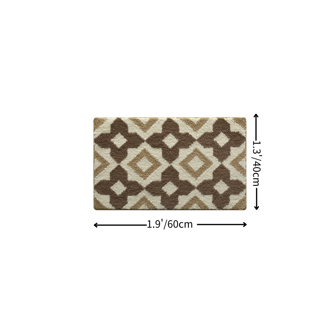 Brown Rhombus Grid Flocked Rug