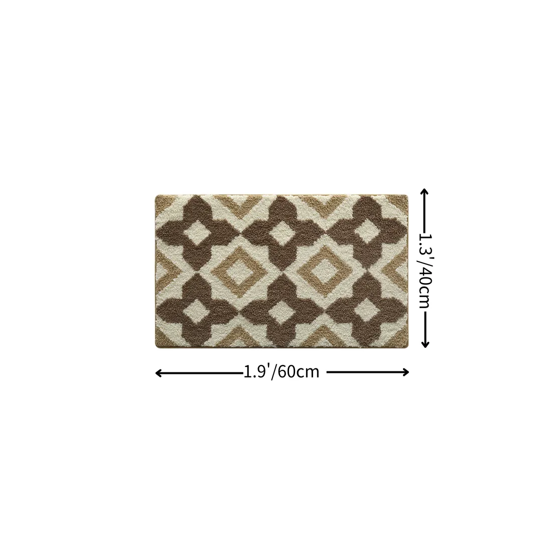 Brown Rhombus Grid Flocked Rug