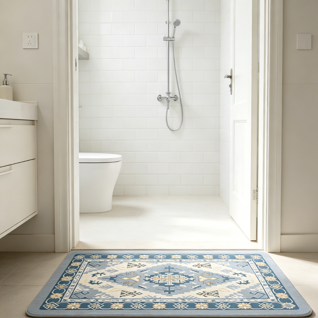 Bohemian Blue Tribal Diatomaceous Earth Bath Mat