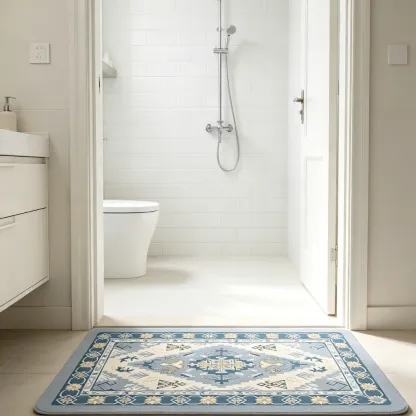 Bohemian Blue Tribal Diatomaceous Earth Bath Mat