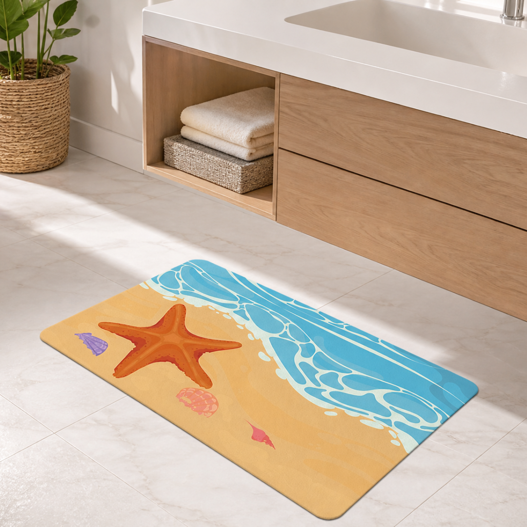 Ocean Starfish Shell Diatomaceous Earth Bath Mat