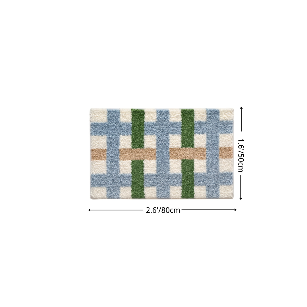 Forest Blue Checkered Flocked Rug