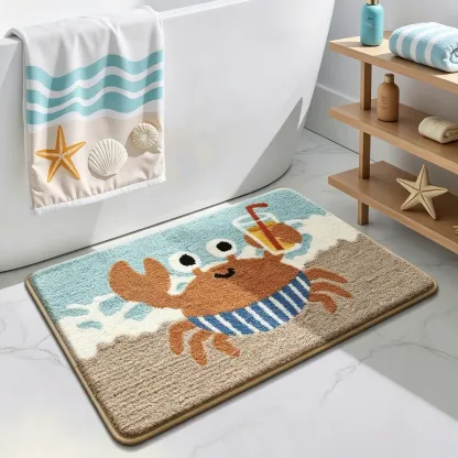 Coastal Happy Crab Flocked Rug