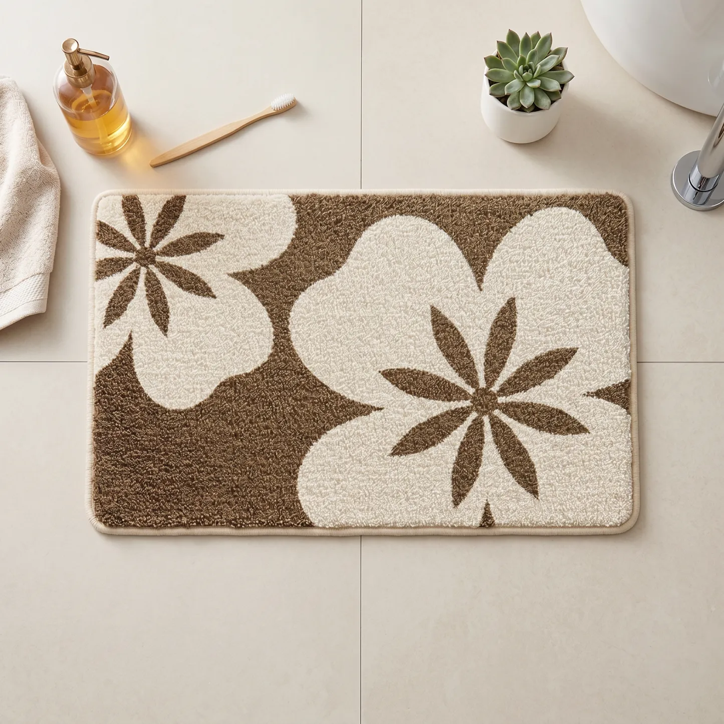Coffee Floral Flocked Rug