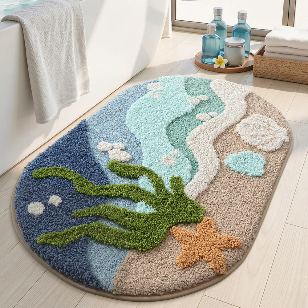 Coastal Seascape Flocked Rug