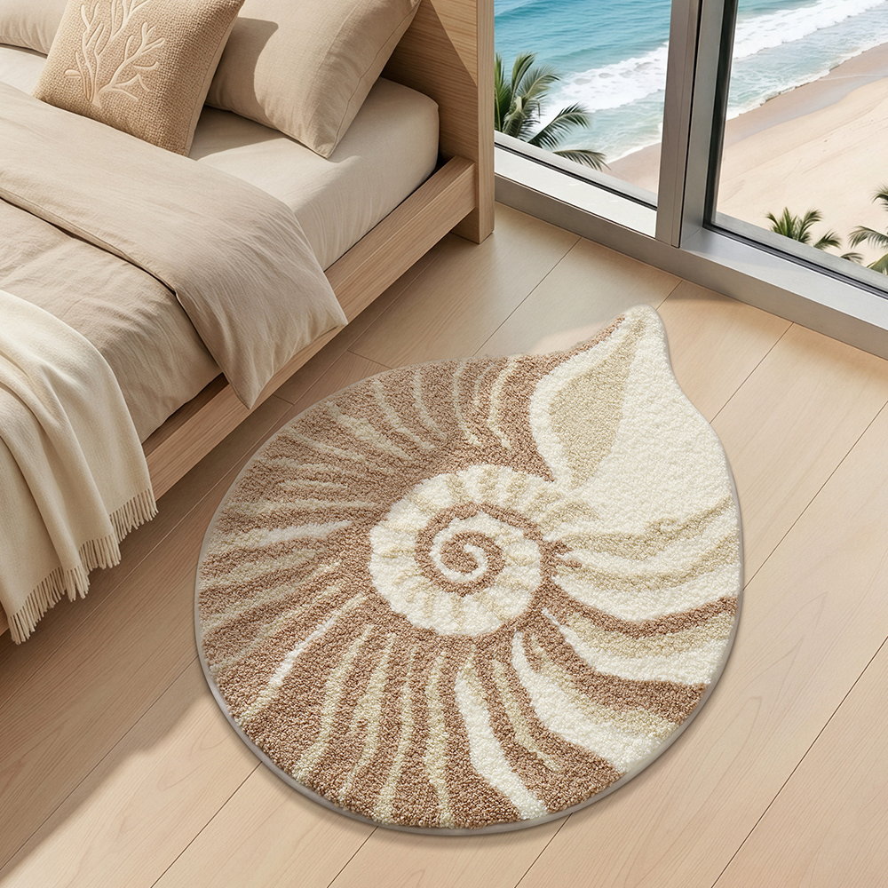 Coastal Spiral Conch Flocked Rug