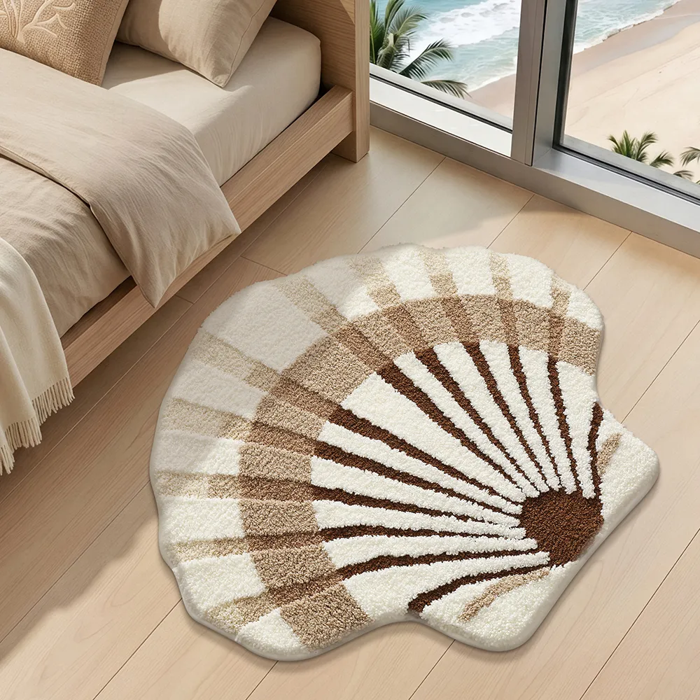 Sand-Toned Scallop Shell Flocked Rug