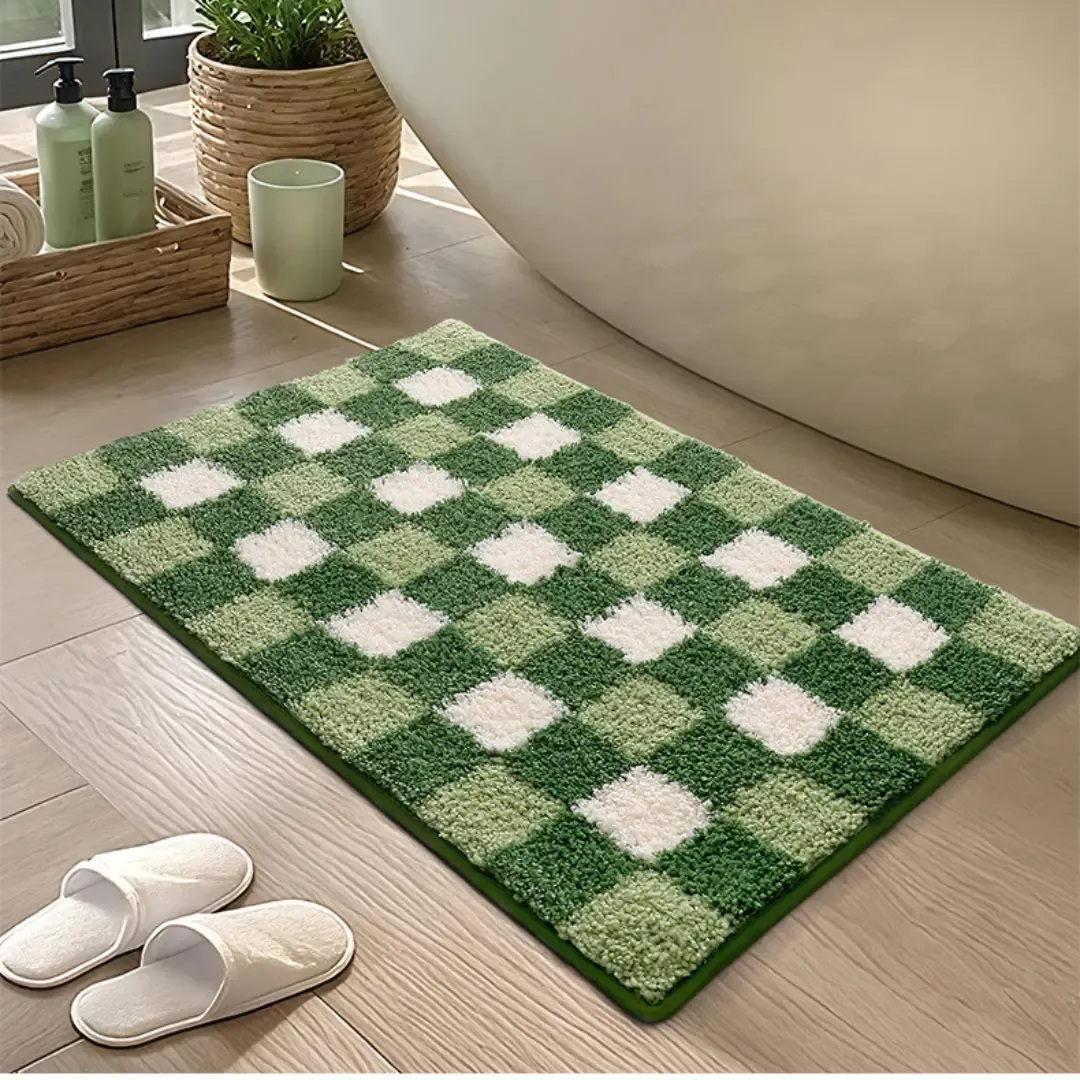 Soft Grid Pattern Flocked Rug