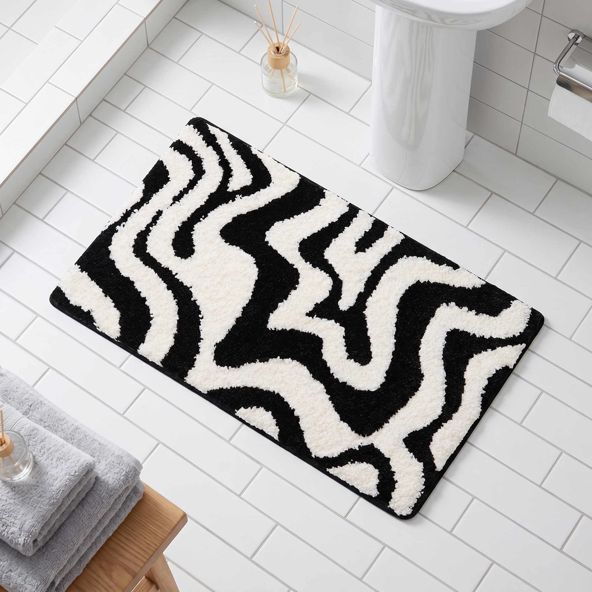 Modern Zebra Swirl Flocked Rug