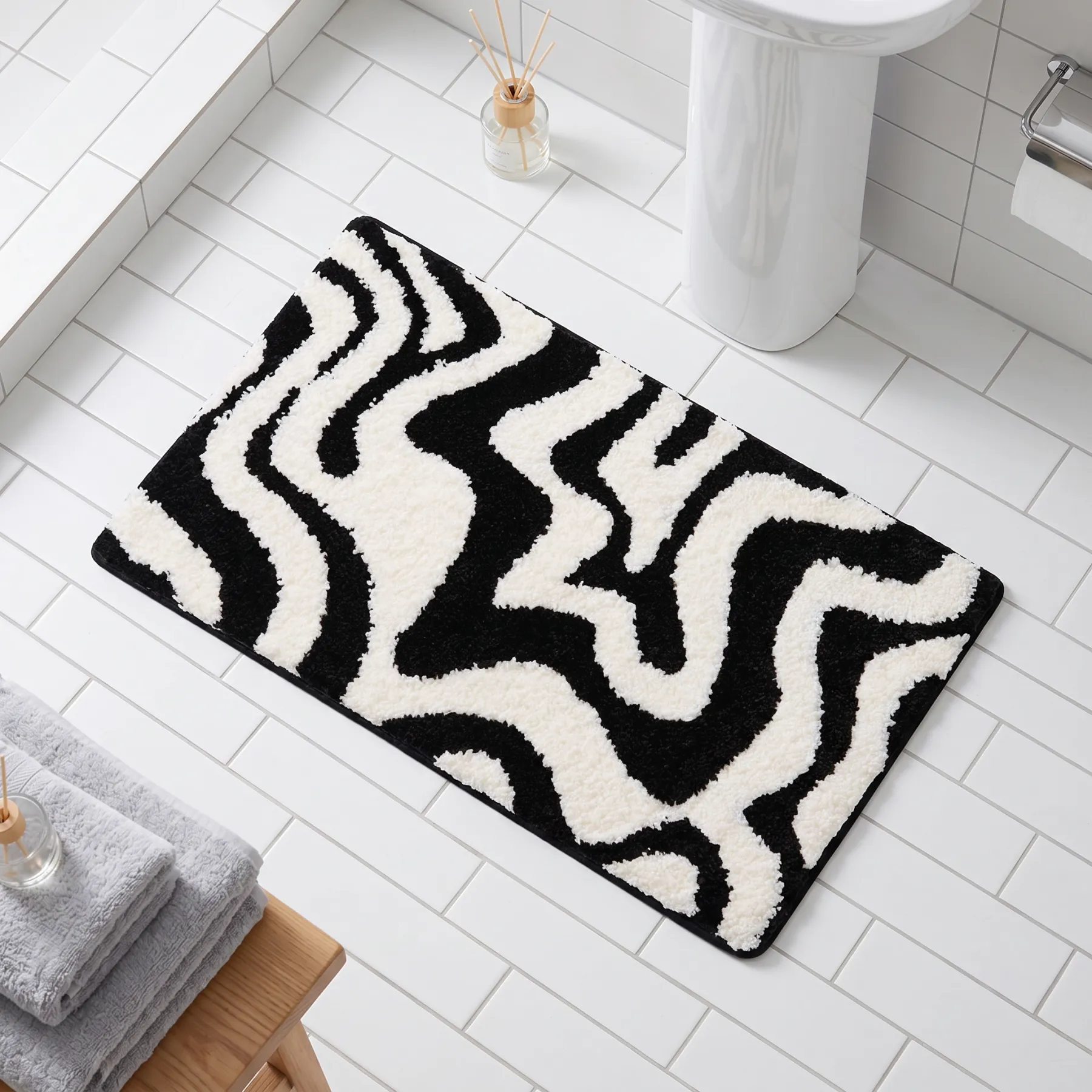 Modern Zebra Swirl Flocked Rug