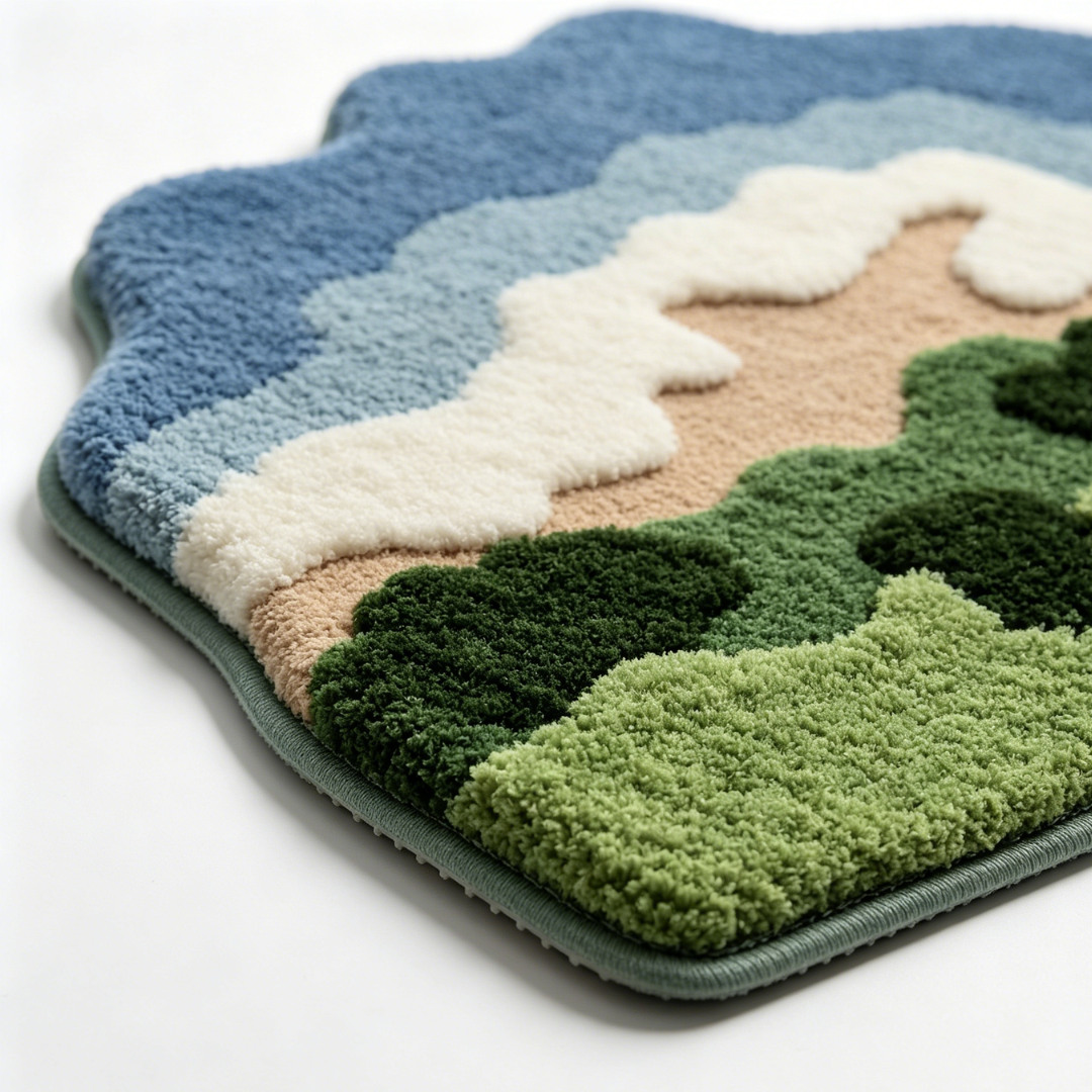 Layered Mountain & Sea Flocked Rug