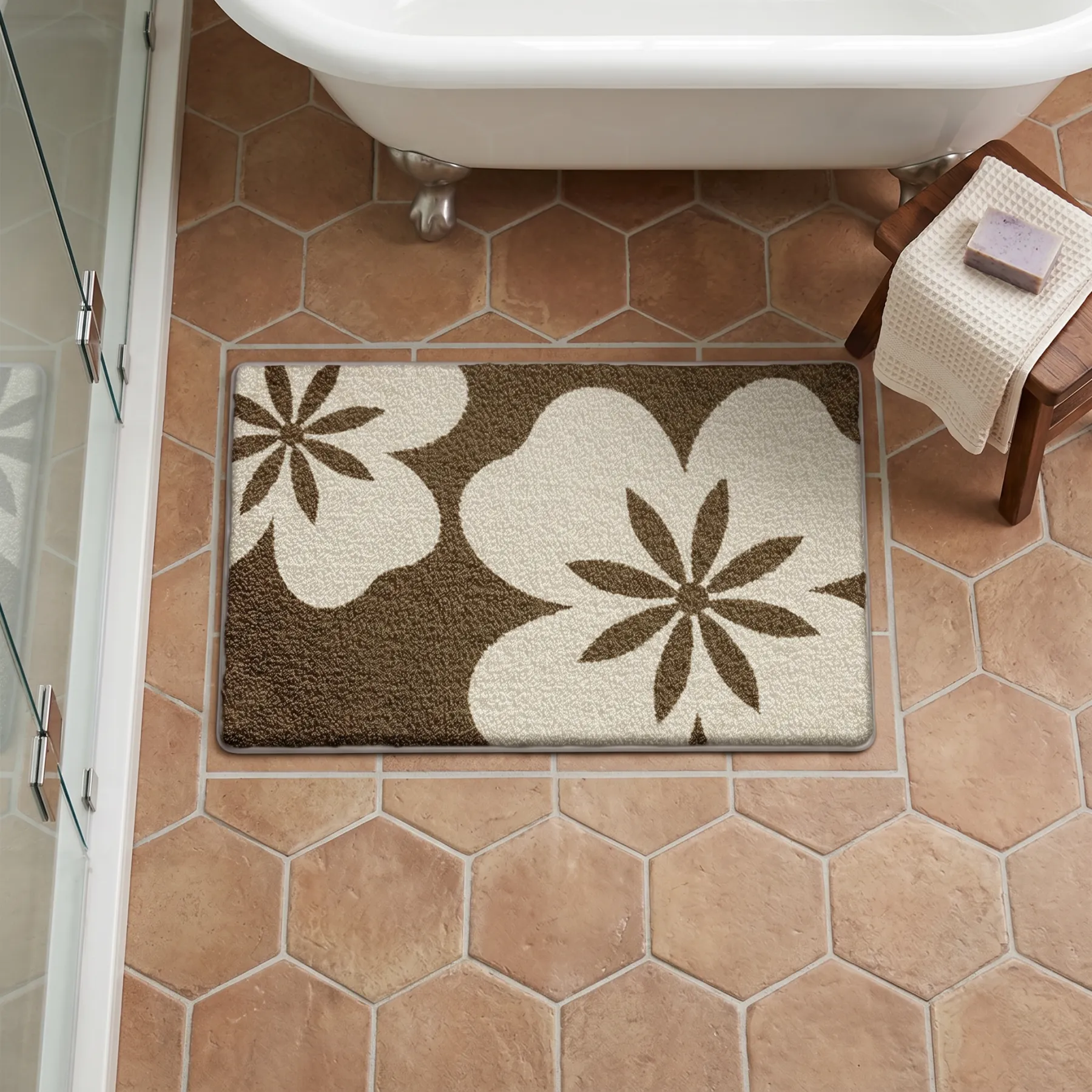 Coffee Floral Flocked Rug