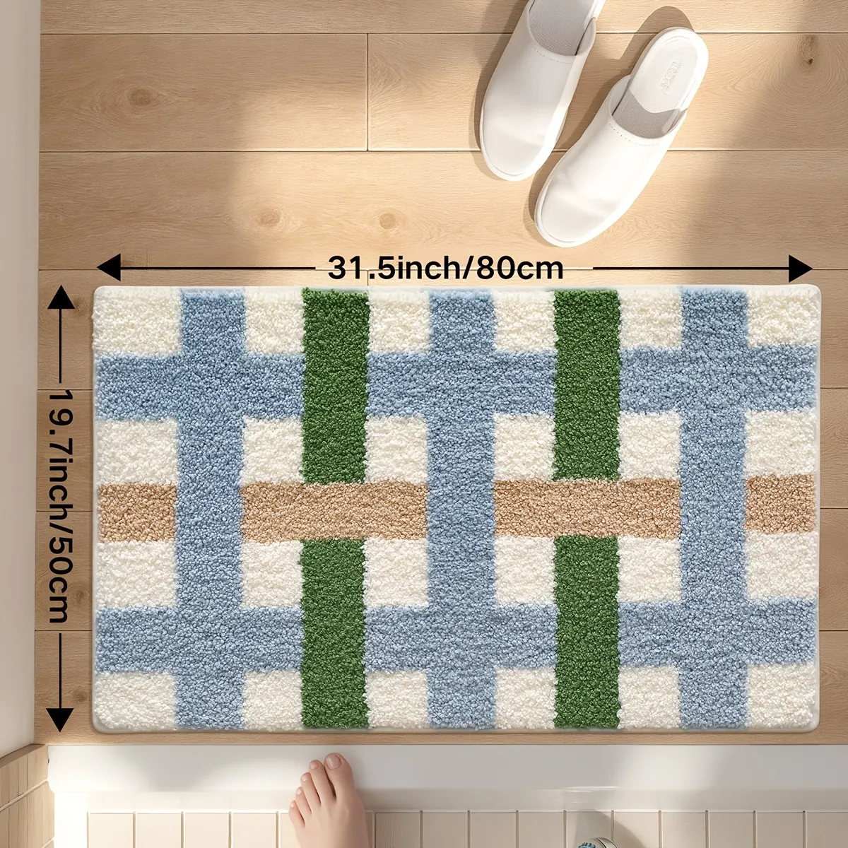 Forest Blue Checkered Flocked Rug